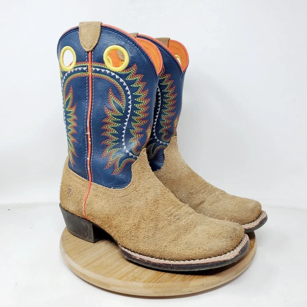 Ariat Derby Monroe Boots Kids 3 Western Roughout Square Toe Boys Girls‎ Shoes